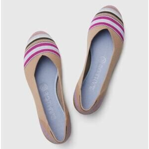 Rothy's The Flat Round Toe Merino Wool Striped Flat In Camel Stripe Size 12.5